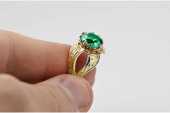 Émeraude Or jaune 14 carats Anneau Bijoux vintage vrc135y